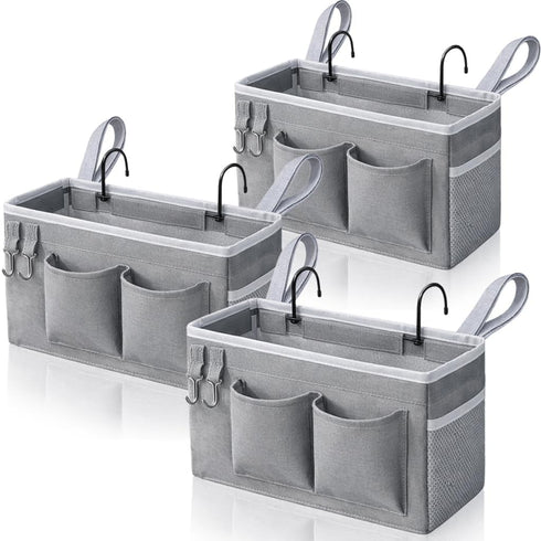 Kanrichu 3pcs Bedside Caddy Hanging Storage Bag, Water Cup Holders, Organizer Baskets