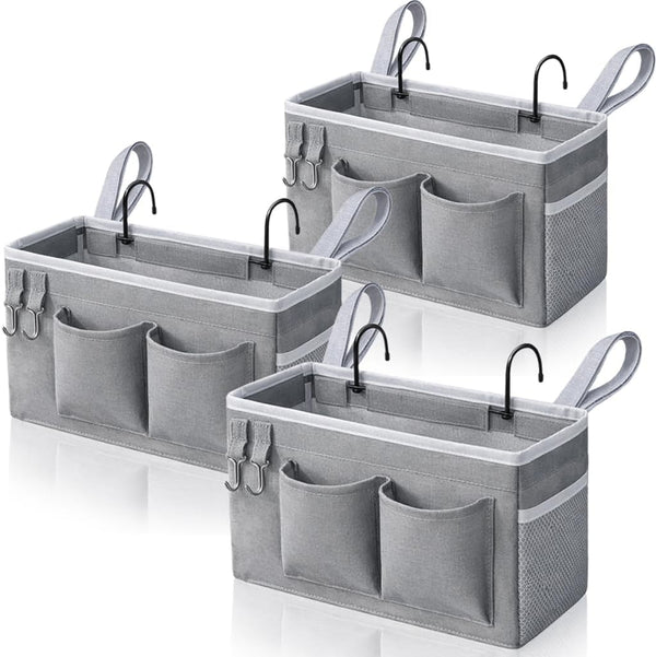 Kanrichu 3pcs Bedside Caddy Hanging Storage Bag, Water Cup Holders, Organizer Baskets