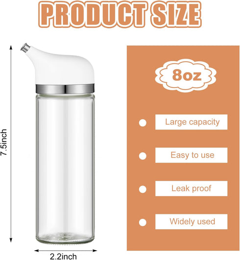 Yiyiring 1 Set 8 oz, Pcs Cruet Dispenser White Glass Soy Sauce Dispenser, Small Olive Oil and Vinegar Bottles, Soy