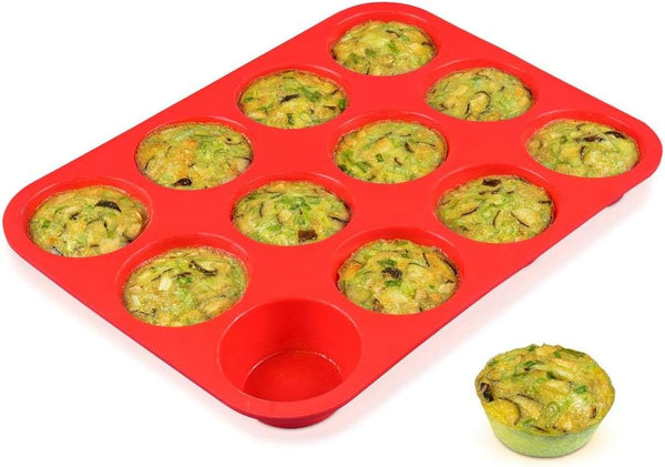CAKETIME 12 Cups Silicone Muffin Pan, Nonstick Cupcake Pan, Regular Size Silicone Mold for Baking