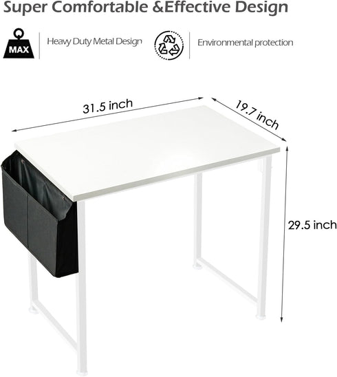 Lufeiya White Small Desk for Bedroom, Student Kids Study Writing Table for Home Office, 32 Inch Modern Mini Laptop PC