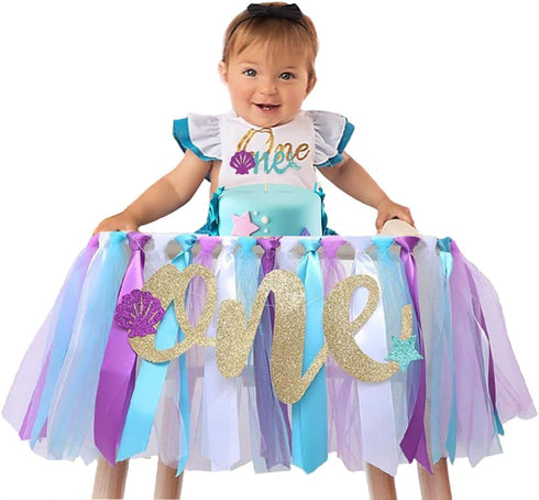 WODCM Mermaid HighChair Banner 1st Birthday High Chair Banner Girl Mermaid High Chair