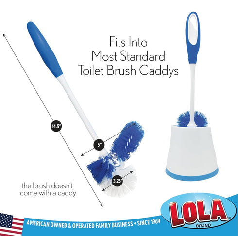 2 Pack, LOLA Classic Toilet Brush w/Under-The-Rim Scrubber, Deep Cleans The Entire Toilet Bowl, Non-Slip Handle