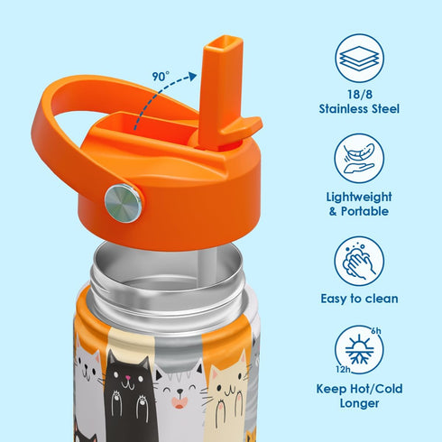 12oz 2-Pack Kid Water Bottle with Straw Lid - Insulated Stainless Steel Water Bottles for Kids Girls Boys - Travel Cup