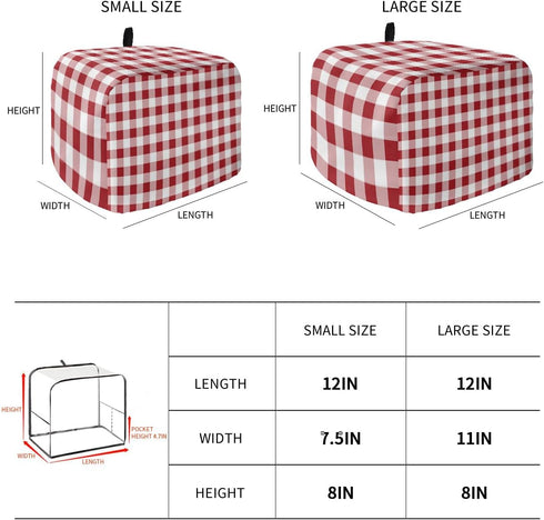 Toaster Oven Covers - Dustproof Red White Plaid & Buffalo Check for 4 Slice Toasters and Small Appliances