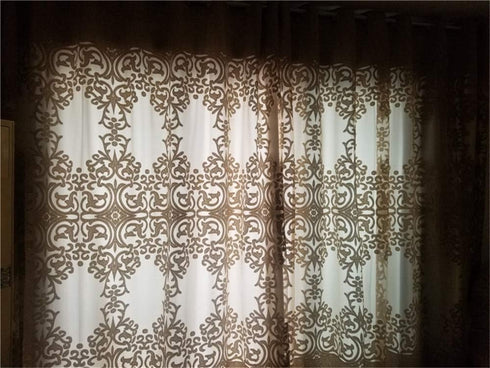 1 Panel Luxury European Sheer Curtain, Grommet Top Floral Embroidery for Living Room, Semi-Shading Voile
