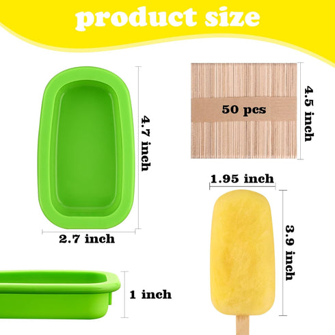 4 50 Sakolla Pcs Silicone Popsicle Molds with Lid & Pcs Wooden Popsicle Sticks, Stackable Classic Oval Ice Cream Molds