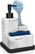 LeucSuiok Soap Dispenser with Sponge Holder and Brush Holder,White Marble 3 in 1