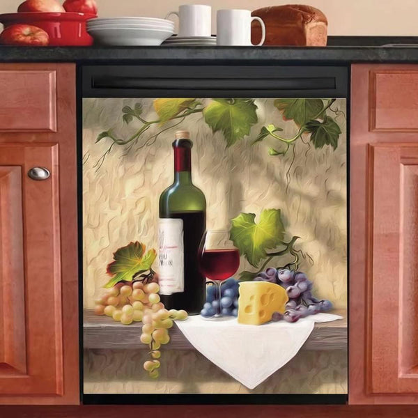 Wine Decor Magnetic Dishwasher Cover, Country Grape Fridge Sticker, Kitchen Decor Vinyl Magnet Panel Decal