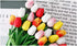 Artificial PU Tulips 10Pcs - Real Touch Fake Flower Arrangement Bouquets for Home Office Wedding Decoration (Pink)