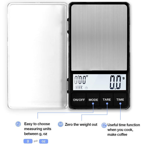 WEIGHTMAN Espresso Scale with Timer, 1000g x 0.1g Small & Thin Travel Coffee Scale, Mini Digital Scale with Backlit LCD