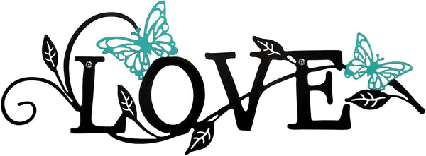 Metal Butterfly Love Sign Wall Decor - Black Love Word Sign Rustic Home Letter Ornament for Living Room Hanging