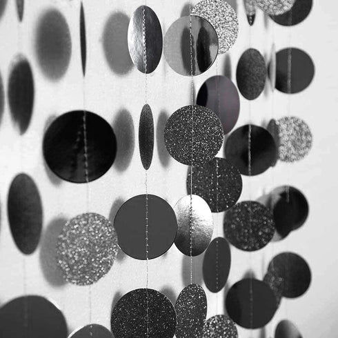 Cheerland Glitter Charcoal Grey Black Circle Garland Kit, Halloween Party Decoration Hanging Polka Dots Streamer Banner