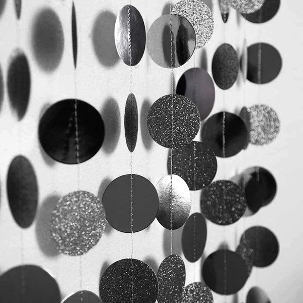 Cheerland Glitter Charcoal Grey Black Circle Garland Kit, Halloween Party Decoration Hanging Polka Dots Streamer Banner