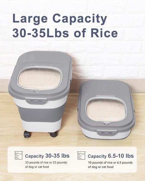 20-30 Lbs Rice Storage Container,Collapsible Food Storage Containers with Rolling Wheel Airtight Locking Lid,Flour