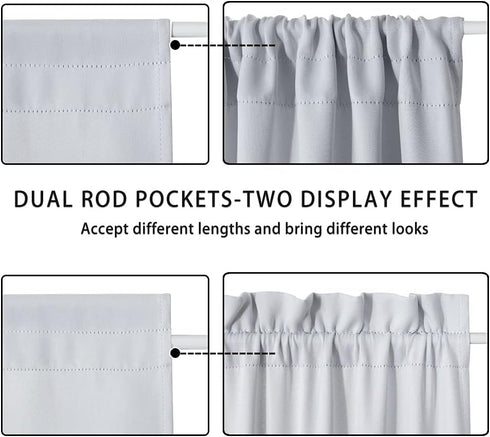 PANOVOUS Small Door Window Curtains, Blackout French Door Curtain Panel for Privacy, 25x40 Inch Greyish White