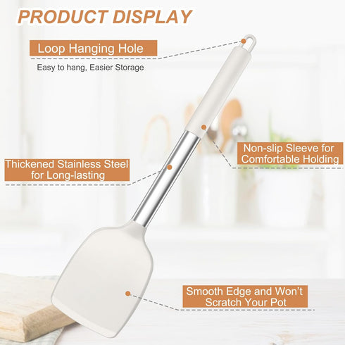 TeamFar Kitchen Utensils, 4 PCS Silicone Cooking Utensils with Stainless Steel Handle for Nonstick Cookware, Non-toxic