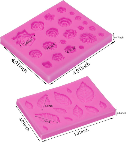 SIENON 33 Cavity Silicone Molds for Rose Flowers and Leaves, Fondant Candy, Cupcake Toppers, Wedding Cake Decoration