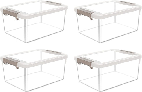 Citylife 4 Packs Small Storage Bins with Lids, 3.2 QT Plastic Containers for Organizing Stackable Clear Storage Boxes