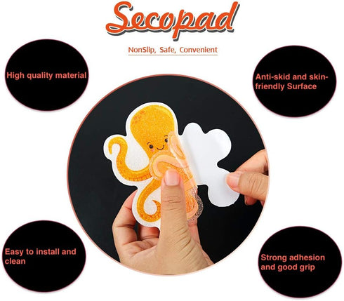 Non Slip Bathtub Stickers, 14 PCS Large Sea Adhesive Anti Slip Decal Treads for Shower and Bath Tub with Premium Scraper