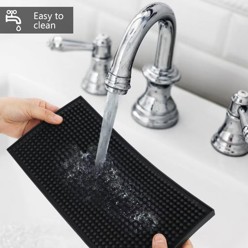 Small Bar Mat, 6" x 12" PVC Black Coffee Mat for Home Bar Essentials, Spill Mat for Kitchen Countertop, 1 PCS