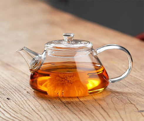 123Arts Mini Tea Pot, Clear Glass Teapot, Small Teapot for One Person Use, 7oz