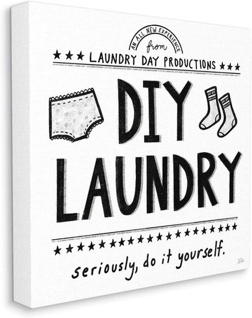 Stupell Industries Sassy DIY Laundry Sign, Family Cleaning Home Chores Canvas Wall Art, 17x17, White