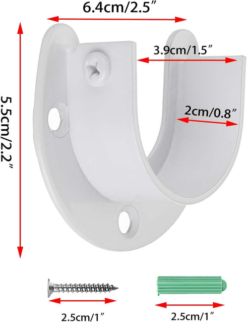 OwnMy 4 Packs Closet Rod End Supports, U Shaped Stainless Steel Flange Rod Holder for Wardrobe Shelf, White