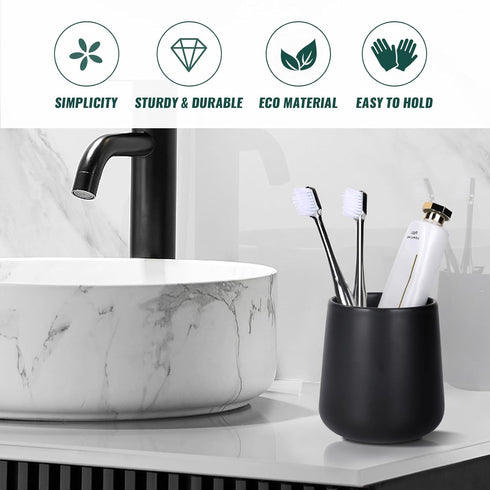 BosilunLife Bathroom Toothbrush Holder, Ceramic Cup Holder 13oz Black for Toothbrush and Toothpaste on Countertop