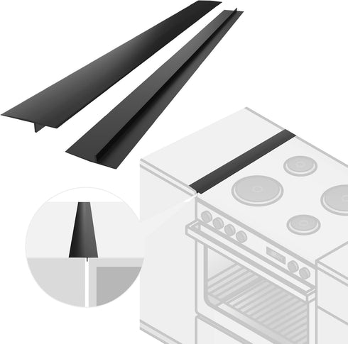 Silicone Stove Gap Covers (2PCS), 25 inch Heat Resistant Stove Guard for Kitchen Oven Counter Side Gap, Black