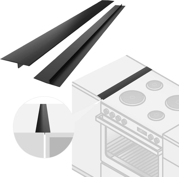 Silicone Stove Gap Covers (2PCS), 25 inch Heat Resistant Stove Guard for Kitchen Oven Counter Side Gap, Black