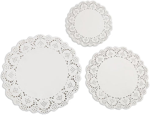 DECORA 180 Pieces White Round Paper Lace Doilies for Birthday Party and Wedding Decoration, 3.5inch to 5.5inch