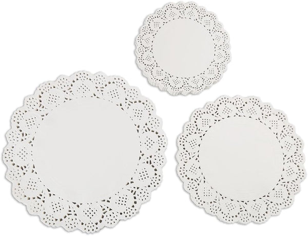 DECORA 180 Pieces White Round Paper Lace Doilies for Birthday Party and Wedding Decoration, 3.5inch to 5.5inch