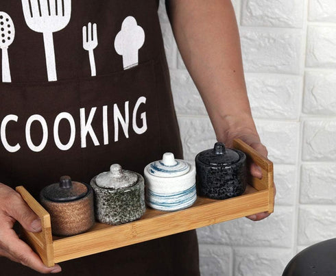 Ceramic Mini Sugar Bowl - Seasoning Pot Salt Pepper Storage Jar with Lid Spoon, 70ml