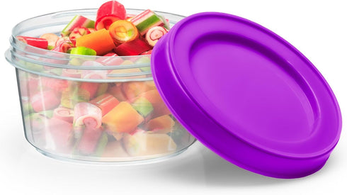 DecorRack 12 Pack 8 Oz Plastic Food Storage Containers with Screw Lids, Reusable Stackable Jars for Portion Control, Snacks, Travel, Salad Dressing, Kitchen, Freezer, Art and Craft (Assorted)