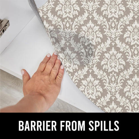 GORILLA GRIP LeakGuard Non-Adhesive Under Sink Mat, 24x40, Waterproof Quick Dry Shelf Liner, Damask Taupe Cream
