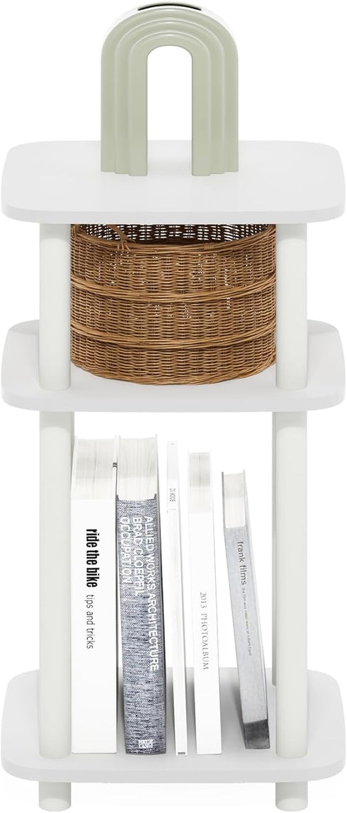 3-Tier Furinno JUST Side Table, Turn-N-Tube End Table with Open Shelf, Round Curve Corner Night Stand, Bedside Table