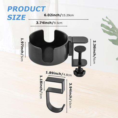 Desk Cup Holder Clamp - Large Anti-Spill Drink Holder, Easy Install for Coffee Mugs, Water Cups