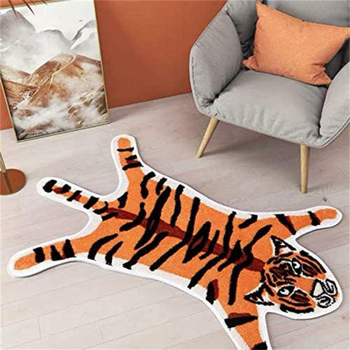 Cute Faux Tiger Print Rug, Small Area Rug for Home Decor, Fluffy Animal Print Kids Carpet, Orange 1.8x2.8 ft