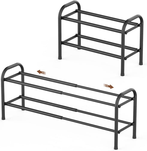 Gonfoam 2-Tier Expandable Shoe Rack, Heavy Duty Metal Free Standing Organizer for Entryway Closet (Black)