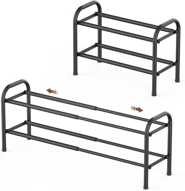 Gonfoam 2-Tier Expandable Shoe Rack, Heavy Duty Metal Free Standing Organizer for Entryway Closet (Black)