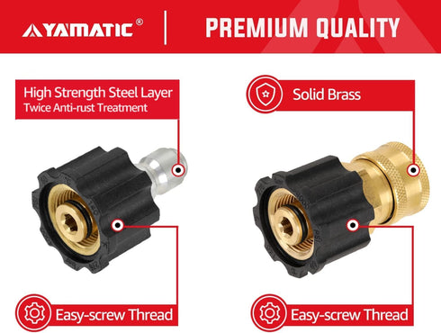 YAMATIC Pressure Washer Quick Connect Kit, M22 14mm Female to 3/8" Socket and Plug, 4000 PSI Fittings, 2Pcs