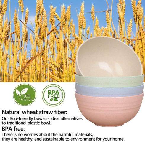 Unbreakable 24 oz Cereal Bowls, Reusable Wheat Straw Bowls, Eco-Friendly, BPA Free, 4 Set