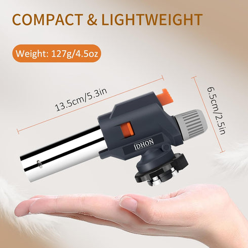 Butane Torch JDHON Compact Kitchen Torch with Adjustable Flame for Cooking, Baking, Soldering, BBQ, Creme Brulee