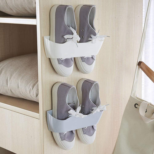 4pcs SM02(4PCS)) Wall Mounted Shoes Rack with Sticky Hanging Strips, Plastic Shoes Holder Storage Organizer,Door Shoe