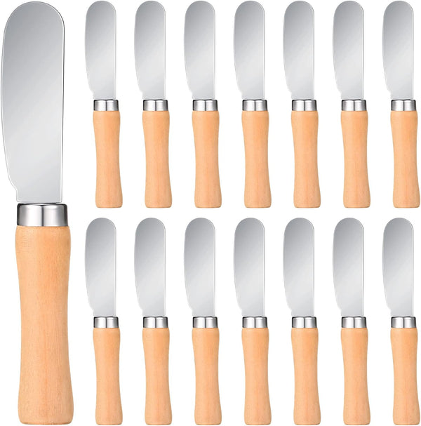 Patelai 15 Pieces Mini Butter Spreader Knife, 4.5 Inch Stainless Steel Knife with Wood Handle for Kitchen