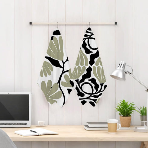 Jztco 2Pcs 24x14 Inch, Abstract Floral Kitchen Towels Boho Style Sage Green Flower Hand Towels for Kitchen Home Decor