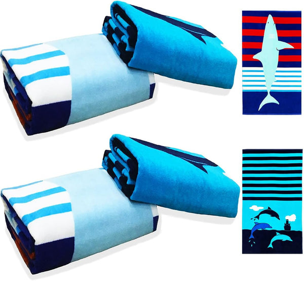 YIFONTIN 4-Pack Beach Towels 100% Cotton Extra Large XL 34"x63" Soft Absorbent