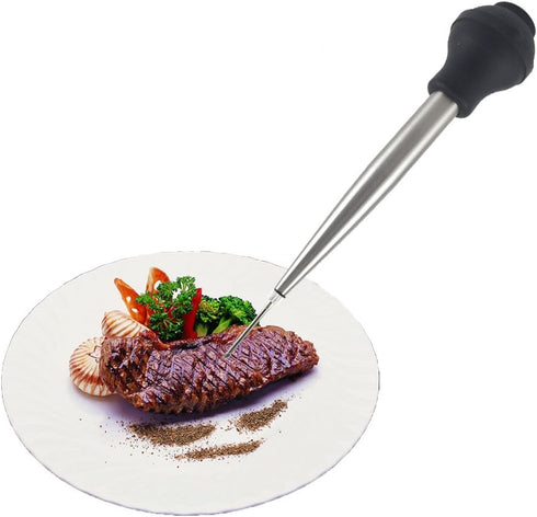 Stainless Steel Turkey Baster with High Temperature Resistant Silicone Oil Injector, Marinades Syringe, Needle, and