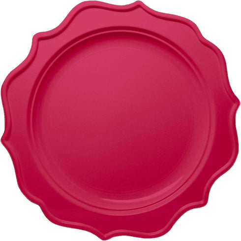 Tiger Chef Fuchsia and Purple Round Scalloped Rim Disposable Plastic Plate Set - 96-Pack